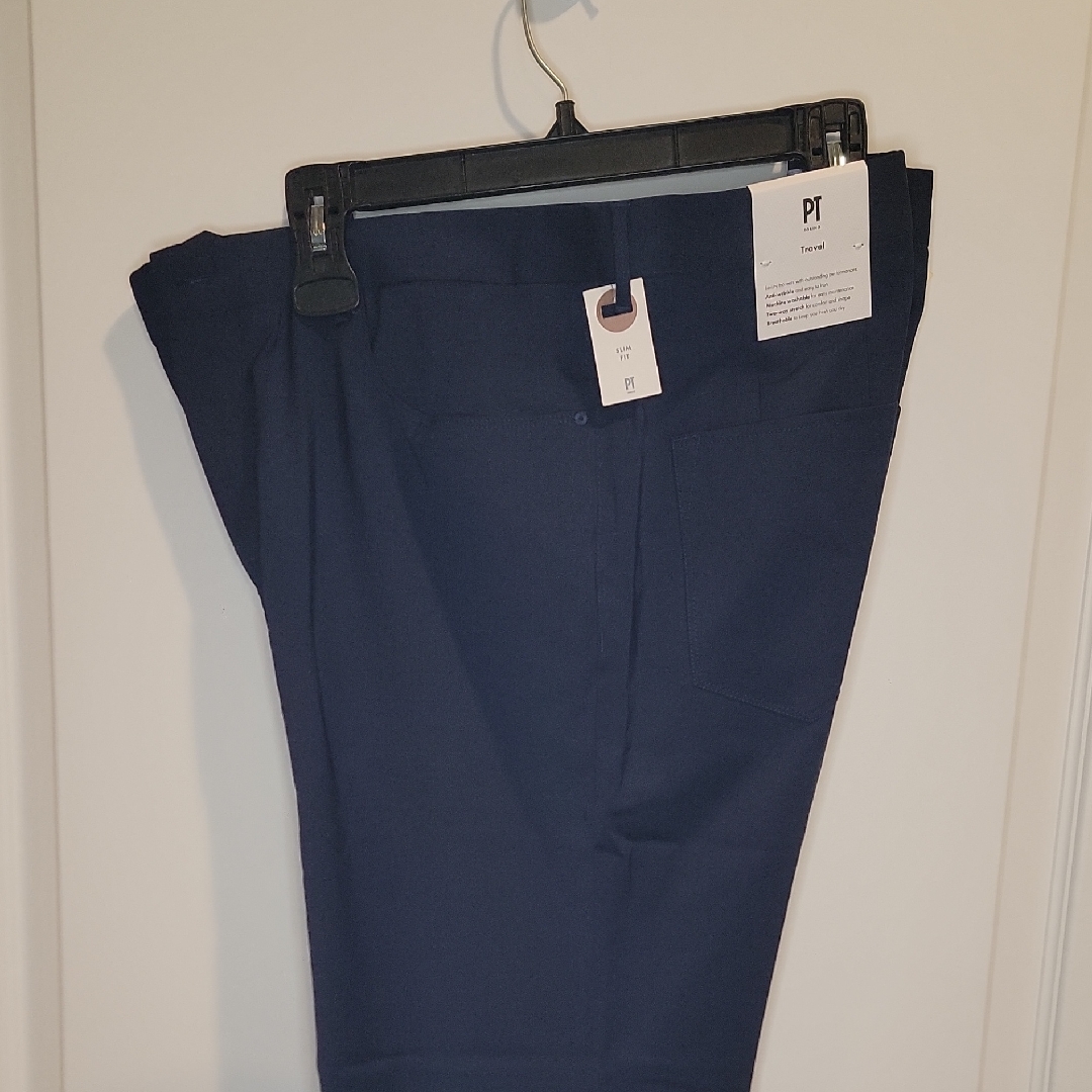 Pt 01 Navy Blue Trousers Travel,Techno Washable Wool, Size Us 34, It 50